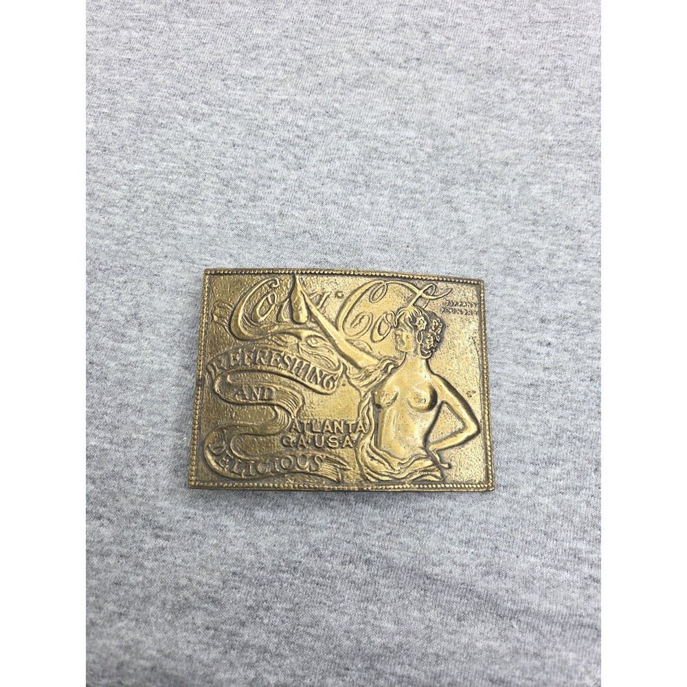 Large Rare Vintage Solid Brass Coca Cola Woman Oversized Belt Buckle Advertising